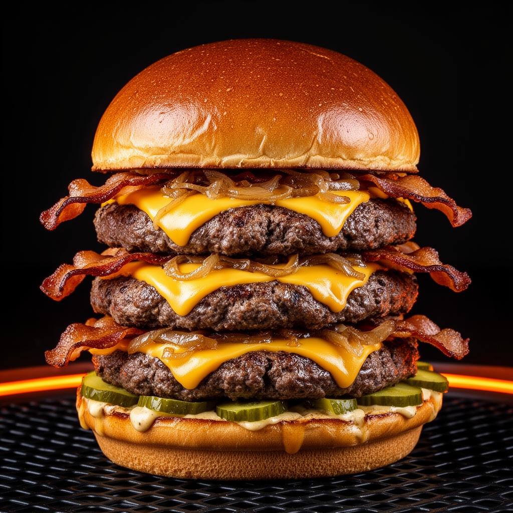 Daddy Burger triple steak avec bacon et cheddar